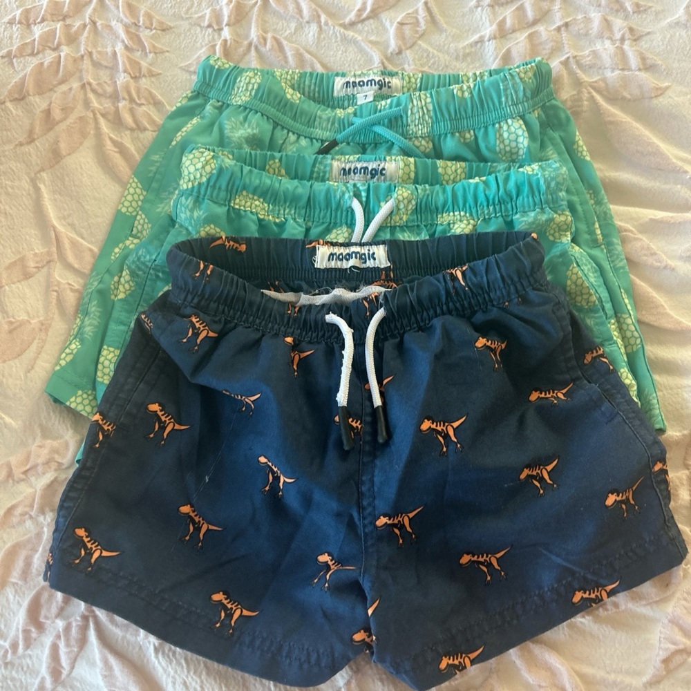 Magic Kids Shorts - Navy with Orange Dinosaur & Teal Patterned Pair size 4,5,7